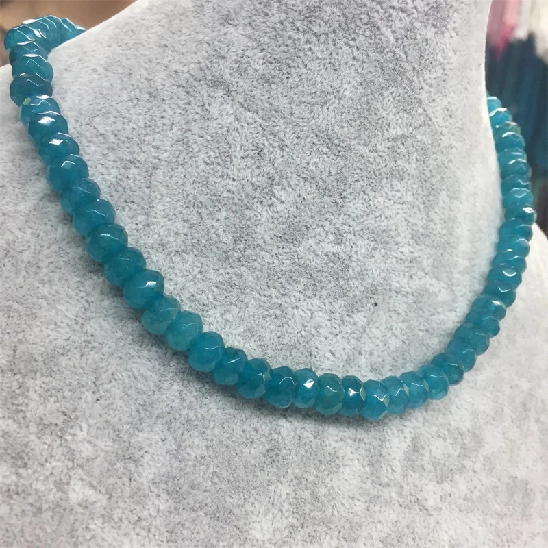 5*8MM Faceted Aquamarine Vintage Natural Stone Jewelry Noble Elegant Exquisite Rubies Beaded Chain Choker Necklace Collier