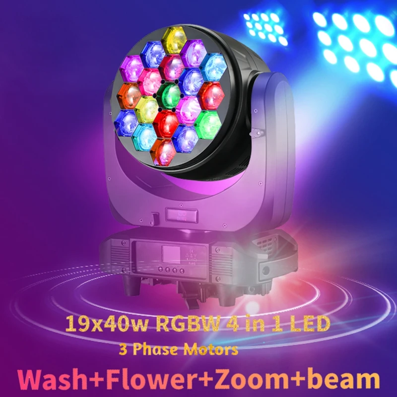 

High Power Led Light 19x40w 4-in-1 RGBW Beam Led Zoom Moving Head With Wash Flower Effect Stage Light For TV Studio