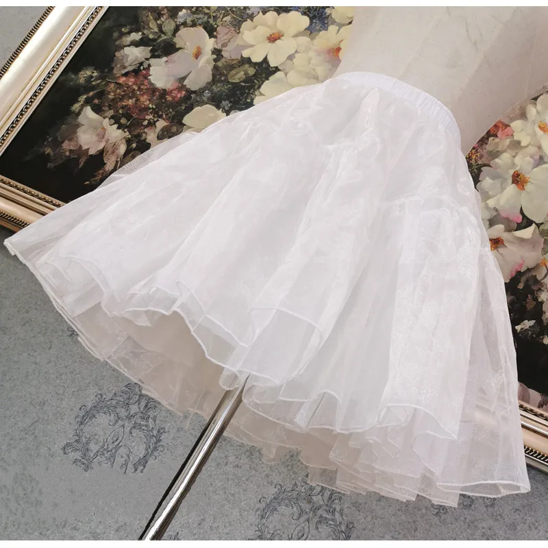 Qiukichonson Lolita Bustle Skirt Women Kawaii Puff Ruffle Tutu Skirt High Waist Soft Sister Underskirt White Petticoats