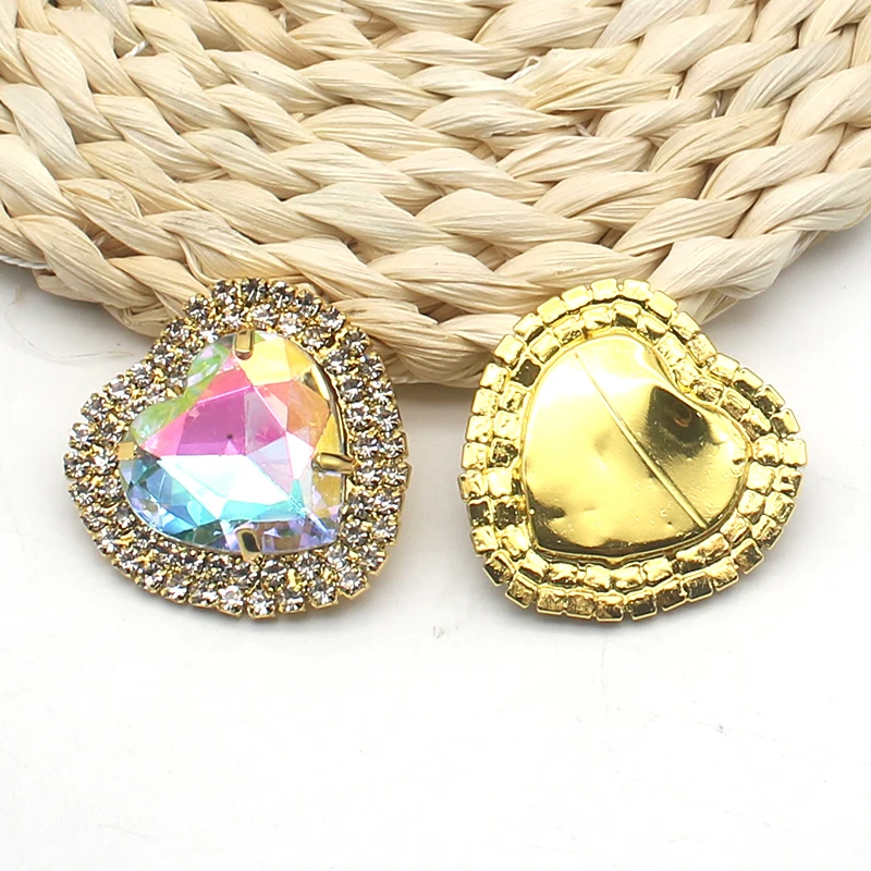 YWXINXI 5Pcs new shiny rhinestone peach heart flat buttons, DIY hand-stitched clothing and hair accessories decorative jewelry