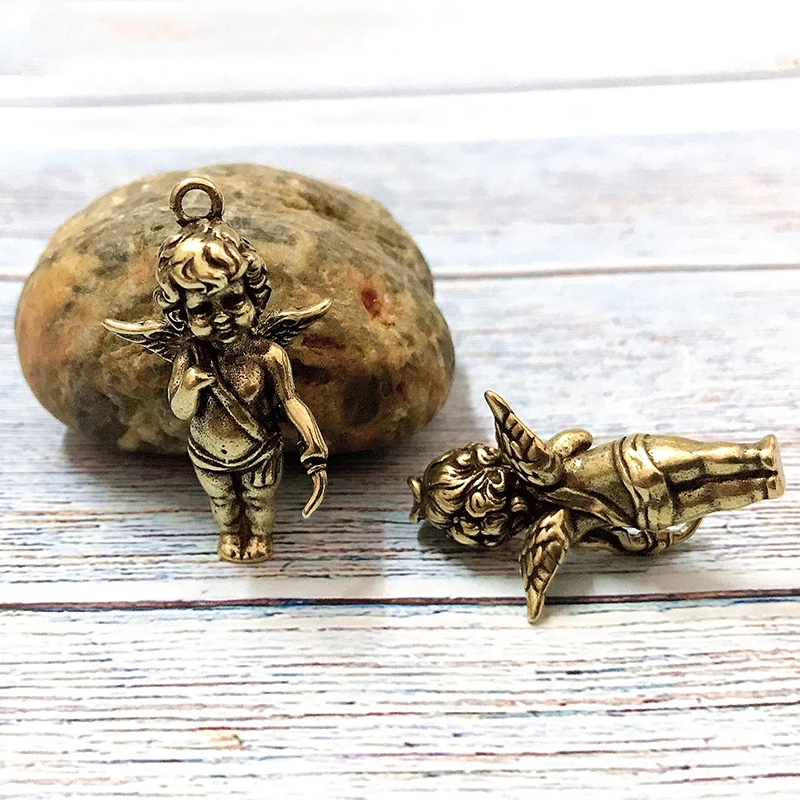 Brass Eros Cupid Couple Keychain Pendant for Necklace Greek Mythology God of Love Angel Key Chain Hanging Charms DIY Accessories