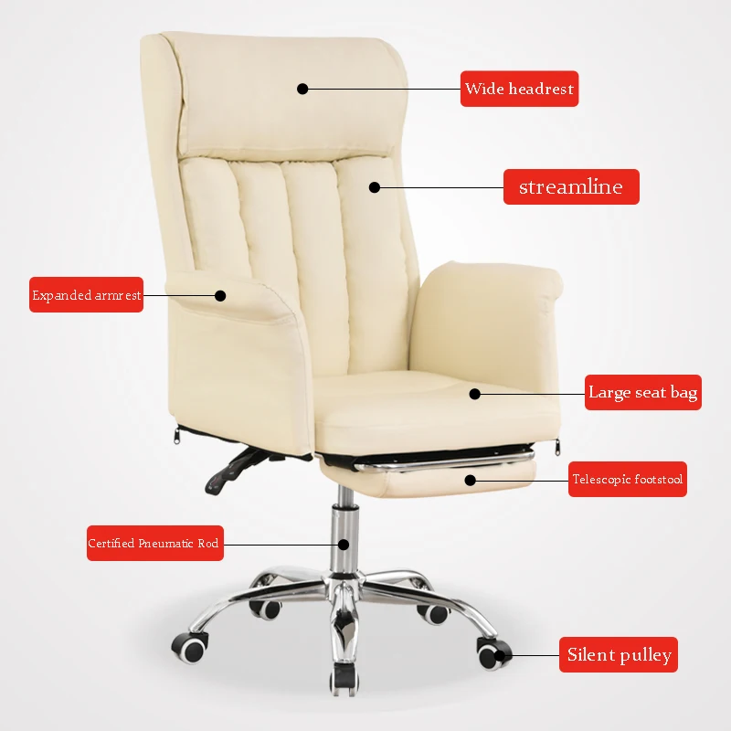 Comfortable and Kомпьютерное Kресло Home Office Swivel Sofa Cтул Lift Reclining Gaming Chair Backrest Casual White Seat Cadeira