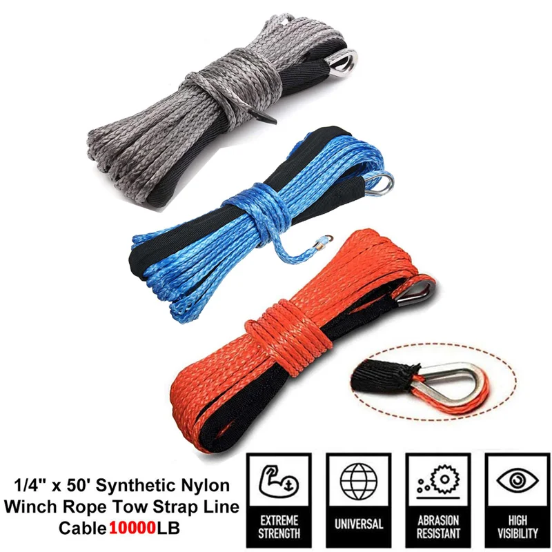 

Durable 15M 6mm/4.8mm 10000LBS Synthetic Winch Rope Line Recovery Cable for 4WD ATV SUV Truck Boat Winch Towing Rope