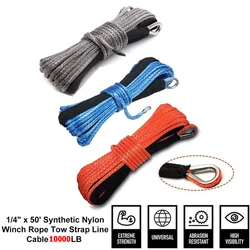 Durable 15M 6mm/4.8mm 10000LBS Synthetic Winch Rope Line Recovery Cable for 4WD ATV SUV Truck Boat Winch Towing Rope