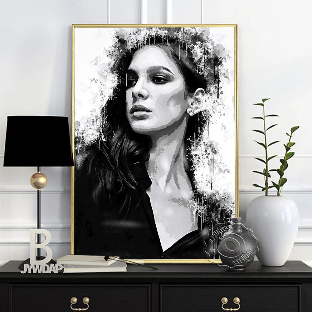 American Model Arianny Celeste Poster, Watercolour Pretty Girl Black White Art Prints, Minimalism Vintage Figure Home Wall Decor