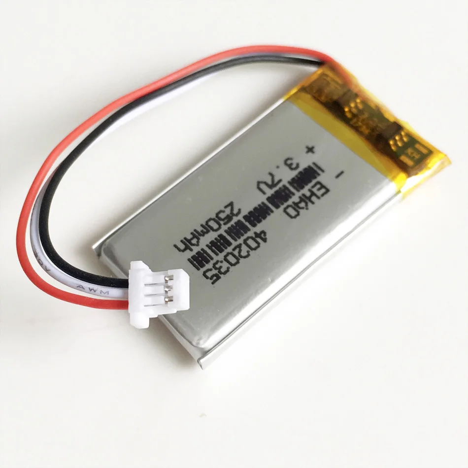 2/5/10 szt. Akumulator Lipo 3,7 V 250 mAh 402035   + Wtyczka JST 1,0 mm 3-pinowa do nagrywania bransoletki MP3 GPS Bluetooth