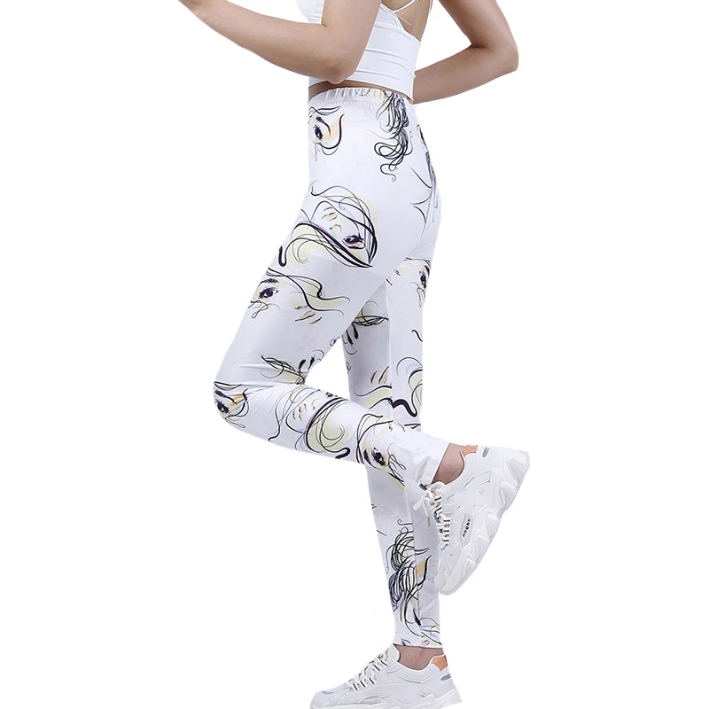 YSDNCHI Sexy Woman White Face Eyes Print Fitness Sport Elastic Sportswear Leggins Push Up Workout Legging High Waist Dropship