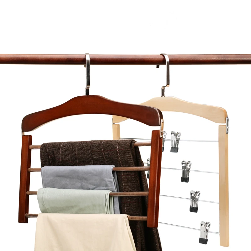 Wood Multi-Functional Pants Hanger Rack Perchas Para Pantalones Towel Scarf Hanger Closet Wardrobe Organizer Space Saving Hanger