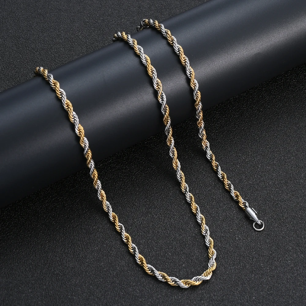 Hot Sale 316L Stainless Steel Golden Twist Chain Necklace Hip Hop Rock Jewelry For Men Width 4.8MM Length 50/60/70CM