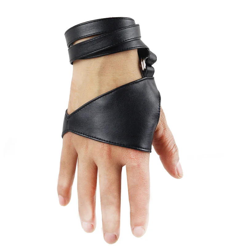 2017 Hot Sale Female Women Sexy Night Club Gloves Gothic Punk Rock Black Faux Leather Fingerless gloves G201