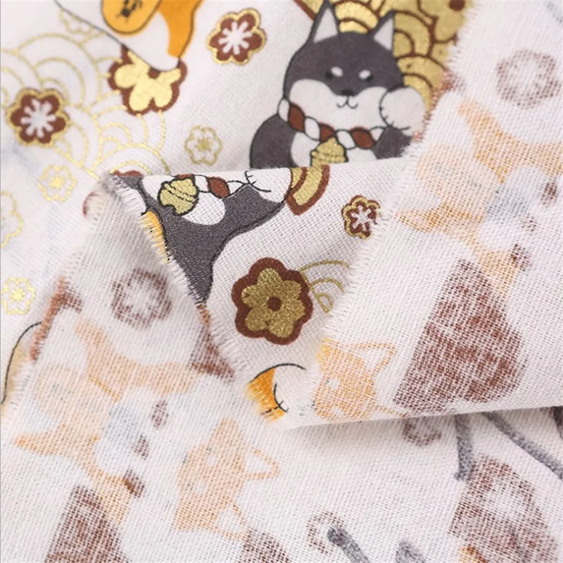 Cute Japanese Style Metallic Cartoon Puppy Design Cotton Fabric 100% Pure for Decoration Children Clothing