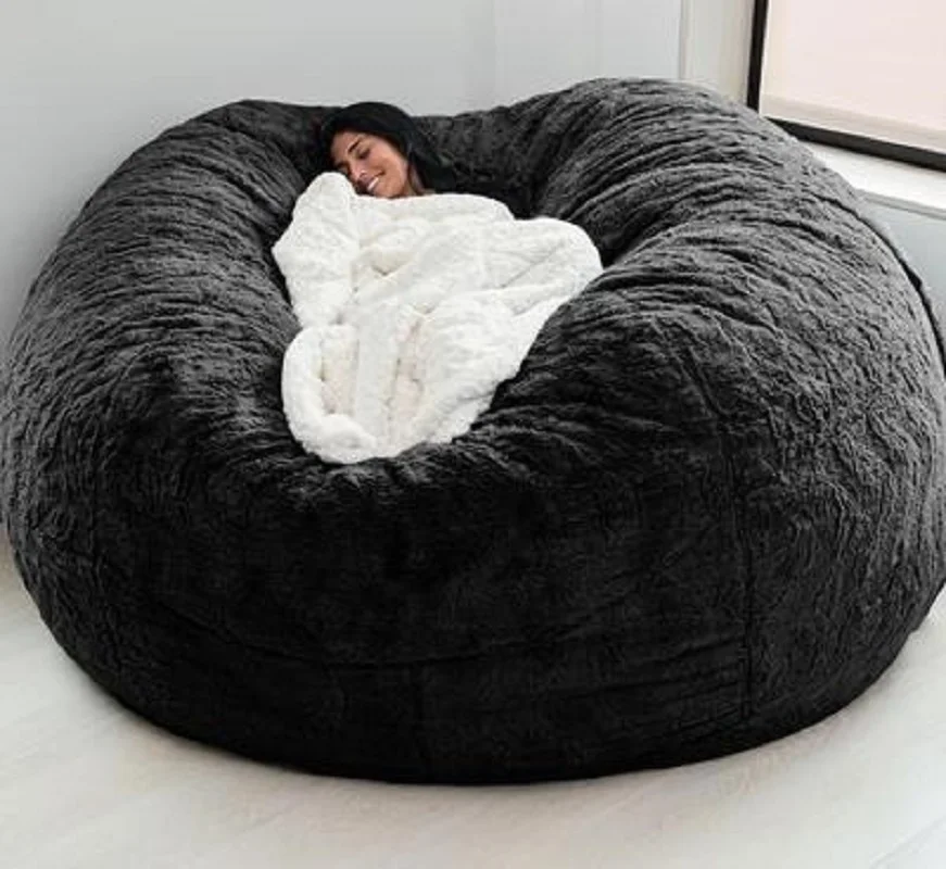 Soft Comfortable Giant fur Bean Bag Cover Living Room Decoration Rest Furniture Round Sofa Bed Cover Dropshipping