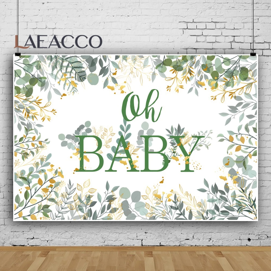 Laeacco Pink Watercolor Flowers Tree Leaves Oh Baby Newborn Baptism Party Customized Banner Photo Background Photo Backdrops