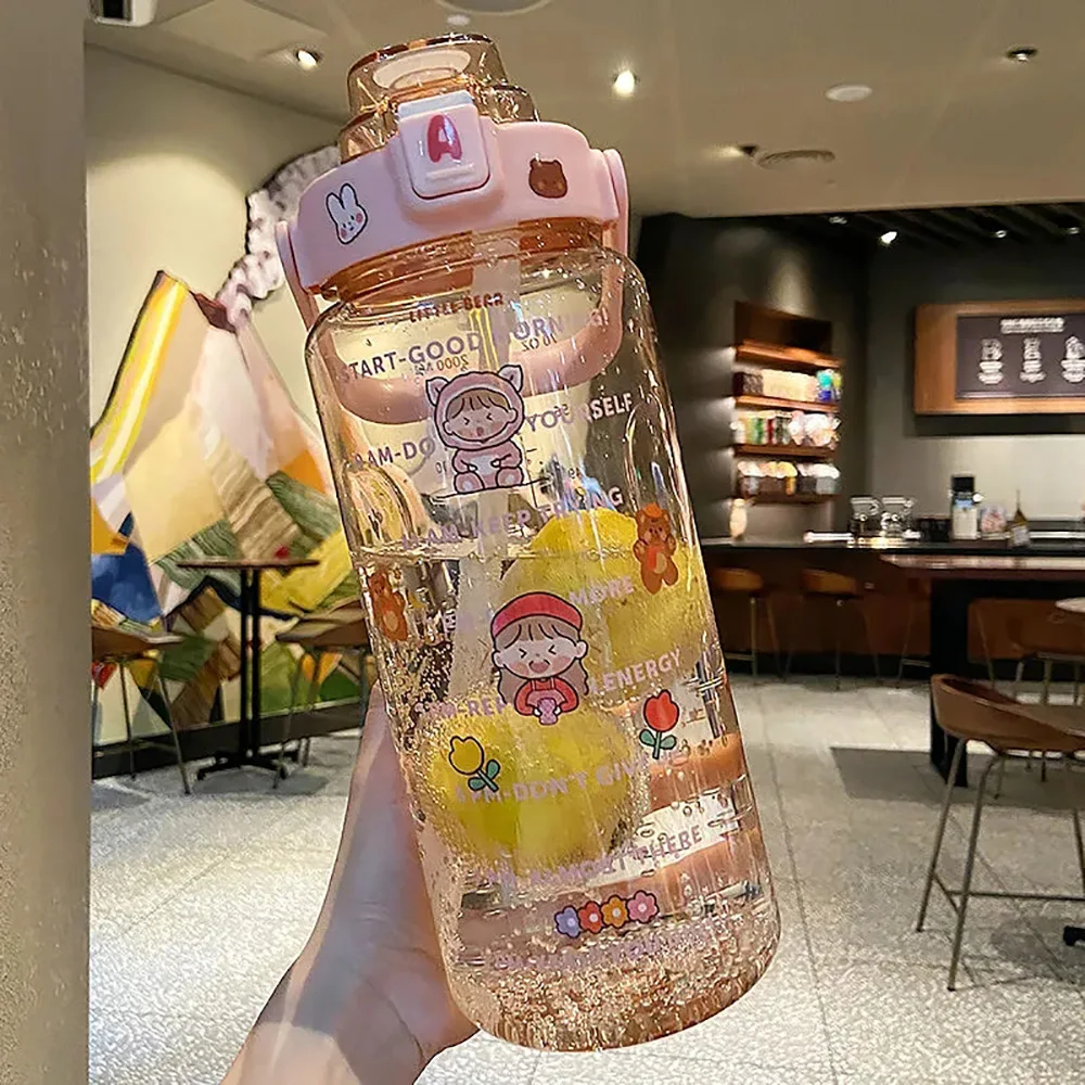 2000ml Straw Sports Gourd Water Bottles Cup Women\'s Summer Super Large Capacity Fitness Portable Straw Space Cup My Water Bottle