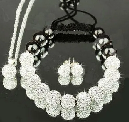 drt34sg can choose color micro pave CZ Disco Ball Beads   set Bracelet earring silver plated necklace crystal