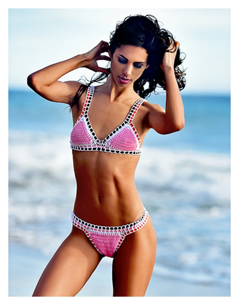 Imagem -03 - Nova Mulher Mão Crochê Biquíni Bandagem Maiô Feminino Artesanal Malha Push up Sutiã de Banho Triângulo Beachwear H80 & S90