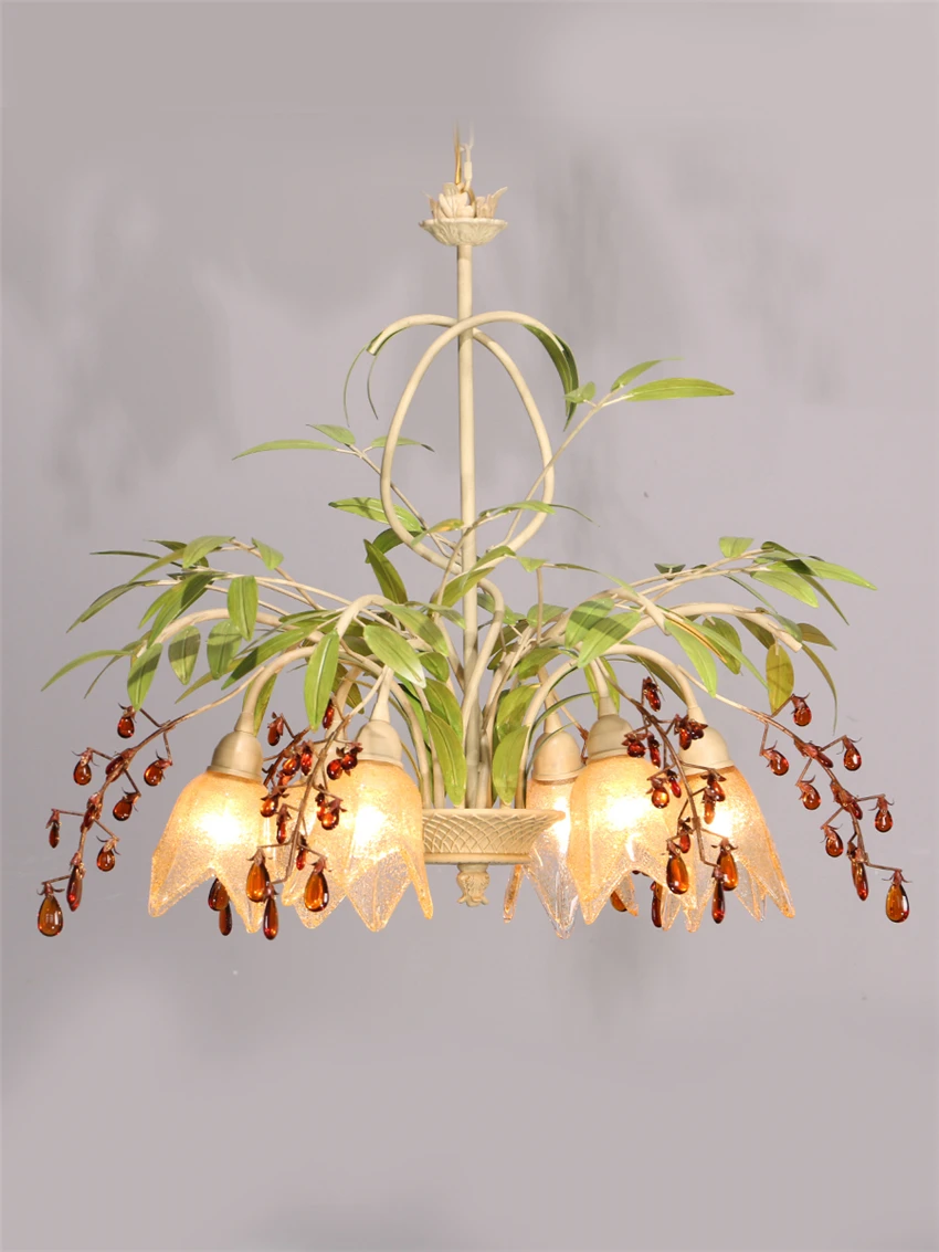American Country Iron Glass Chandeliers Flower Shade lamps Art Shop Mediterranean Bedroom Living Room Hanging Lights Lighting