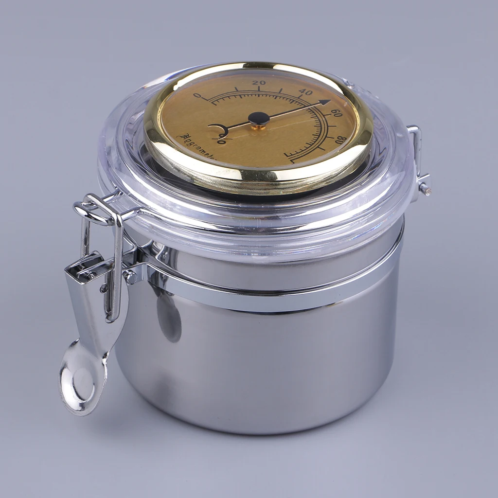 Professional Stainless Steel Pipe Tobacco Tin Can with Hygrometer & Humidifier Moisture Seal Box Humidity Airproof Pot Tank