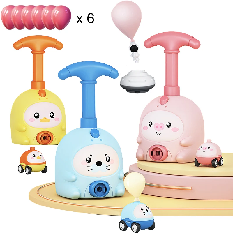 Children Power Balloon Car Montessori Toys Novelty Cartoon Inertial Air Balloon Launch Tower Vehicle Educational Toys Kids Gift