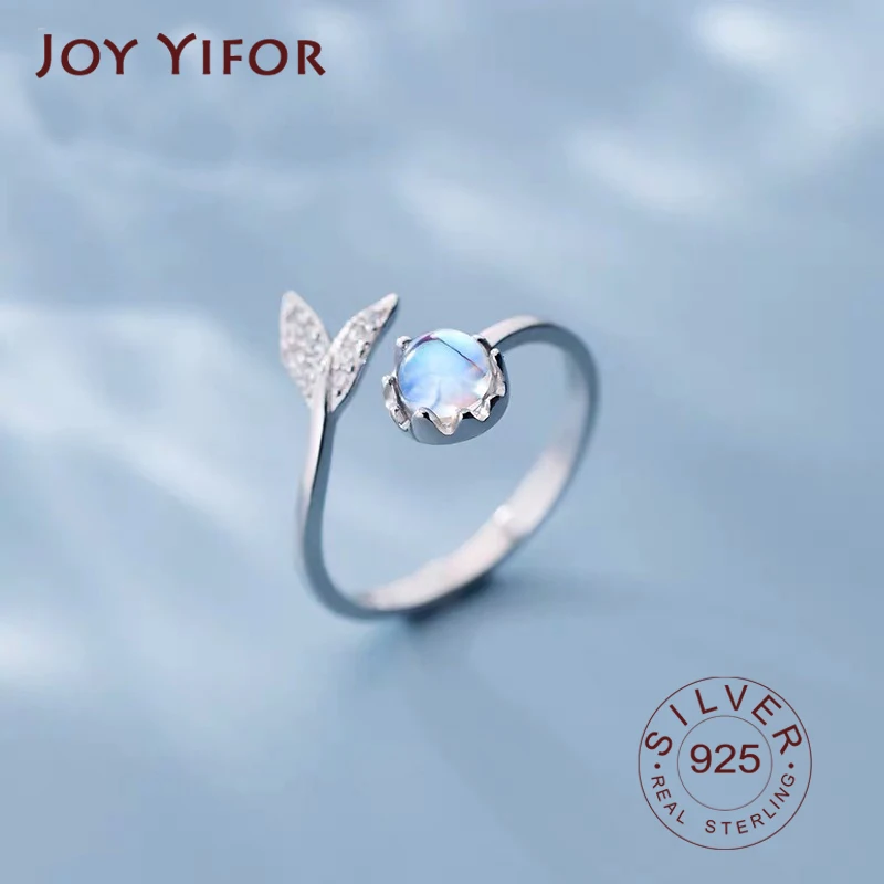 Bague en argent regardé 925 véritable pour femme, queue de pierre de lune mignonne, bijoux fins ajustables, accessoires de fête élégants, personnalité