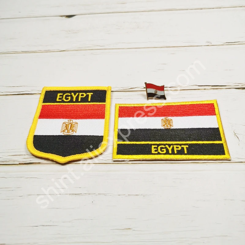 Egypt National Flag Embroidery Patches Badge Shield And Square Shape Pin One Set On The Cloth Armband Backpack Decoration Gifts