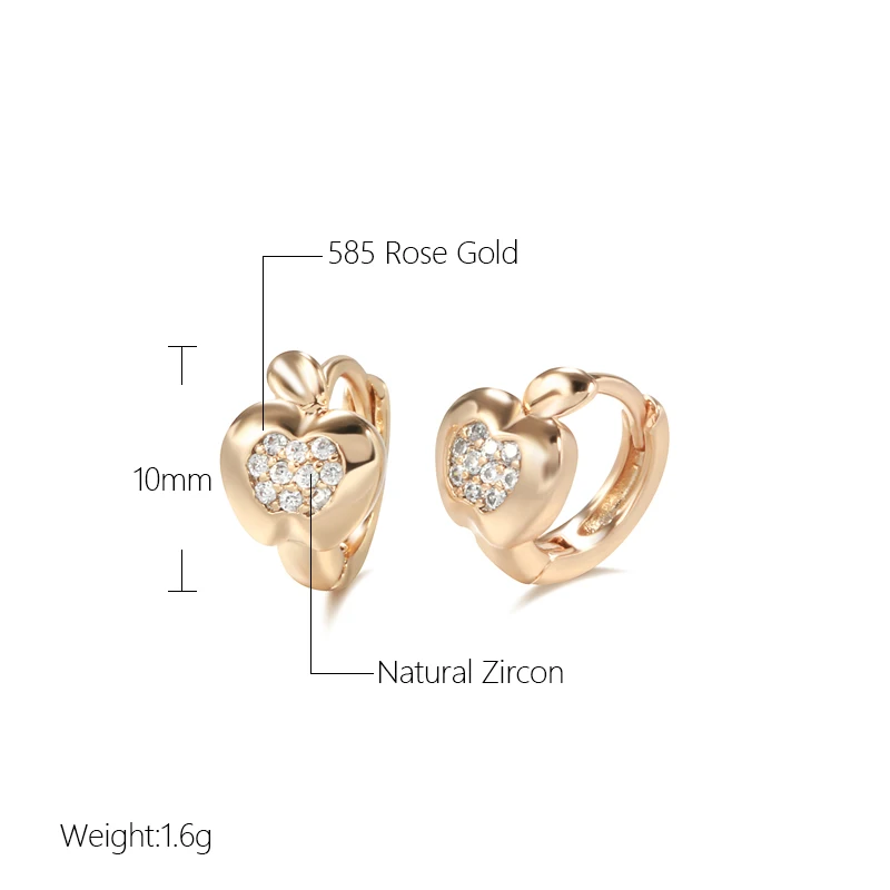 Kinel Luxury Cute Apple Earrings For Girls 585 Rose Gold Natural Zircon Stud Earrings Children Baby Xmas Gifts Animal Jewelry