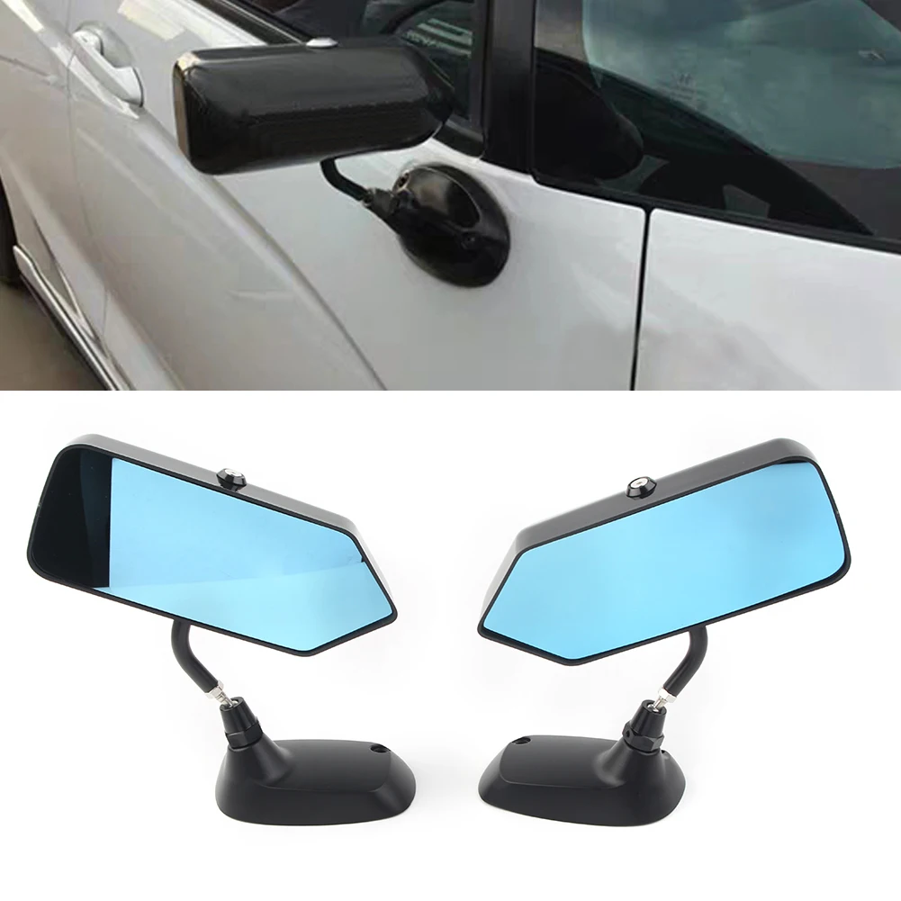 

2PCS F1 Style Car Universal Side Mirrors Blue Rearview Mirror Metal Bracket Glossy Black