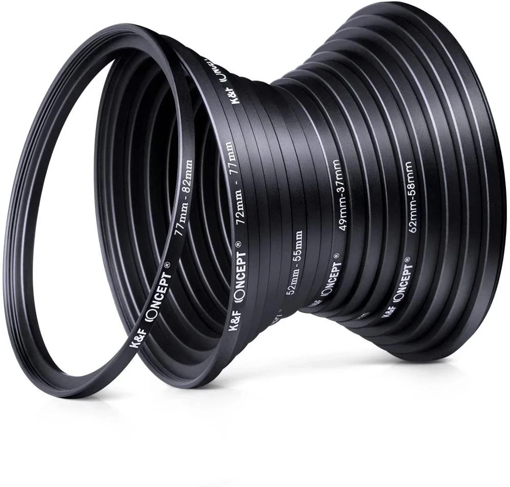 K&F CONCEPT 18pcs Camera Lens Filter Step Up Down Adapter Ring Set 37-82mm 82-37mm for ND CPL UV Camera Filter Ring