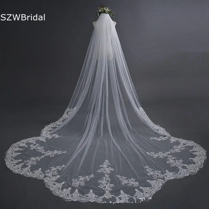 

New Arrival Ivory Cathedral Wedding Veils Long Lace Edge Bridal Veil Wedding Accessories Bride Veu Wedding Veil Velo sposa Vail