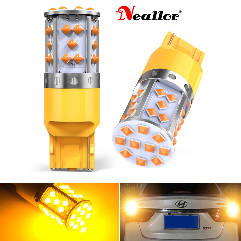 2pcs T20 W21W WY21W 7440 7440NA LED Turn Signal Light Bulb Canbus Error Free No Hyper Flash Amber Yellow P21W Ba15s PY21W BAU15S