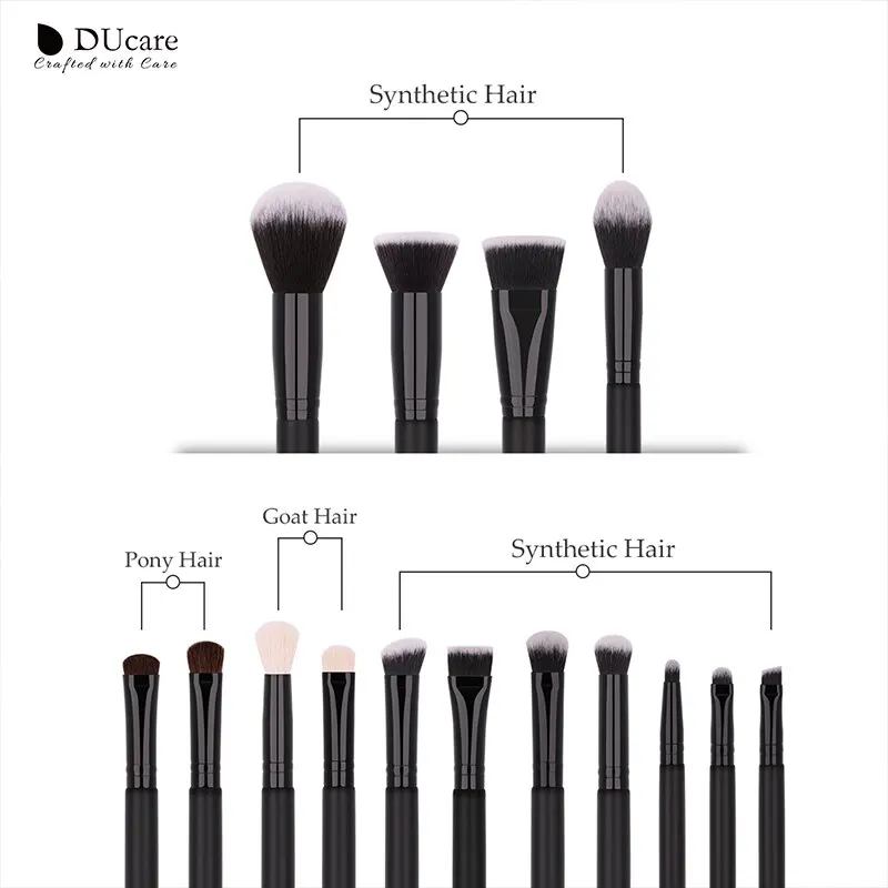 DUcare Makeup Brushes Set 15pcs Professional Powder Foundation Eyeshadow Eyeliner Eyebrow Cosmetic Tools Black Make up Brush