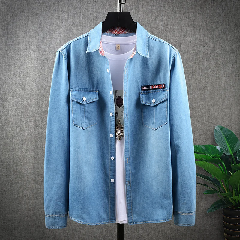 

Jean Jacket shirt Men's Spring New Style Small Fresh Boutique Badge Trend Pure Cotton Handsome Personality Fashion Casual Slim