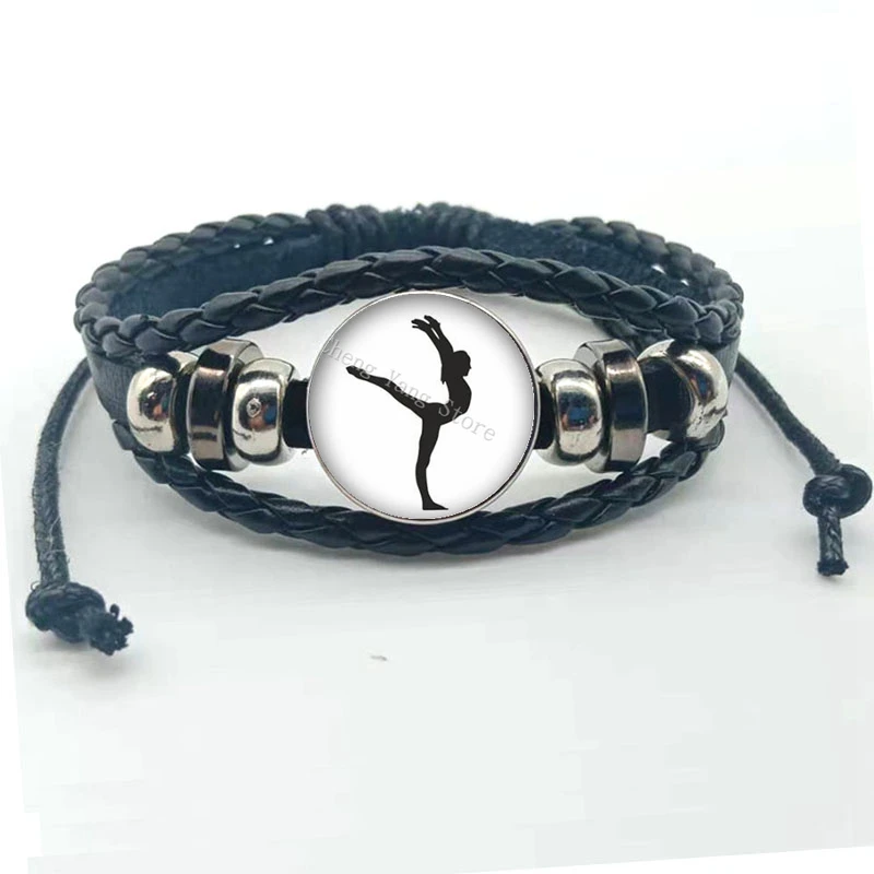 New gymnast leather bracelet art gymnast pattern glass bracelet gymnast commemorative gift