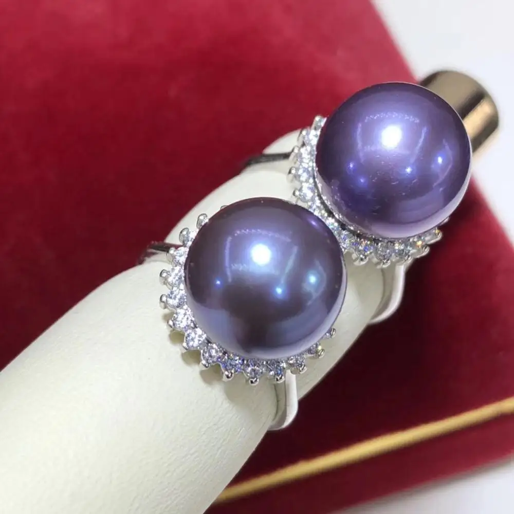 

D525 Pearl Ring Fine Jewelry 925 Sterling Silver Round 11-12mm Nature Fresh Water Purple Pearls Rings for Women Presents