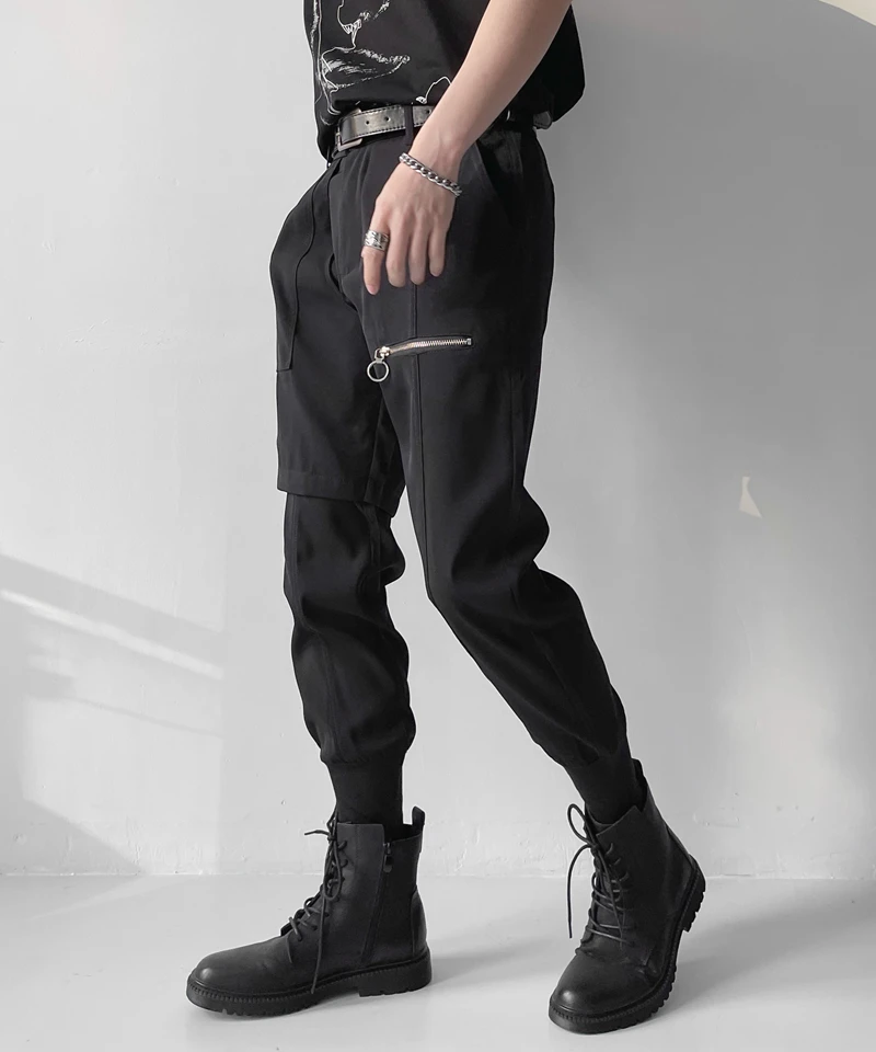 Fashion asymmetric nine minute pants spring and summer abstinence men's fashion zipper decorative Leggings Leggings small foot c