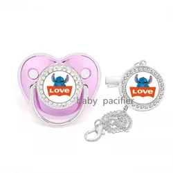 1set New Stitch Purple Luxury Bling Tetine Bebe and Pacifier Chain Funny Nipple Dummy Soother Chupeta for Baby Shower Gift