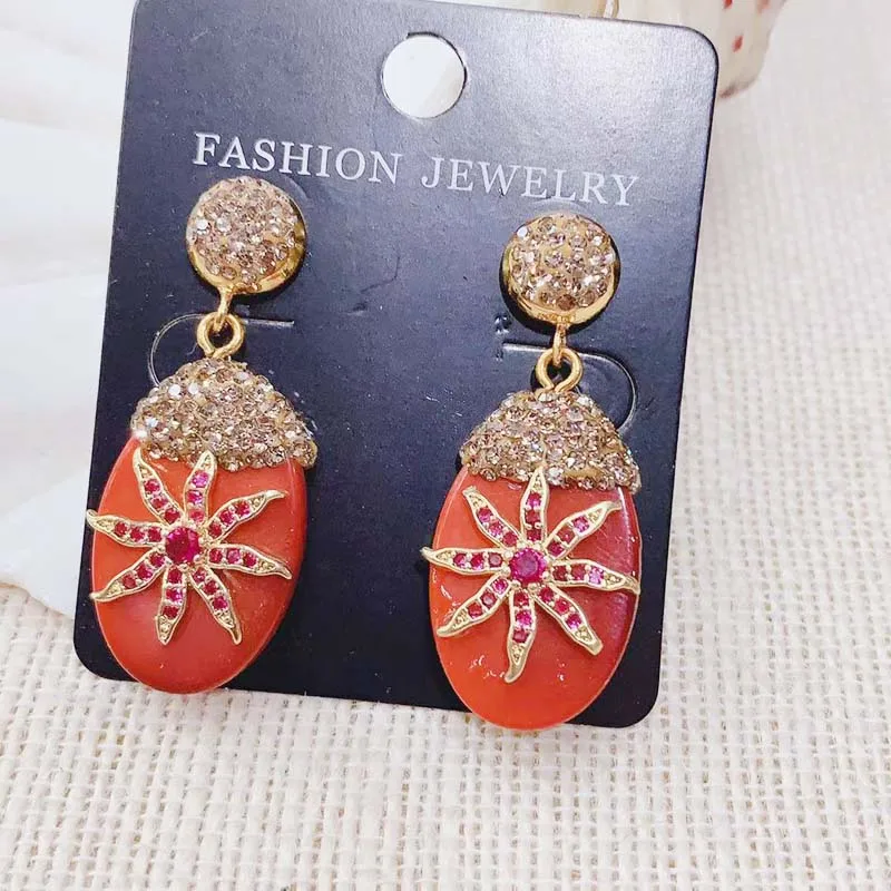 New Design Fashion Earring Crystal Flower Natural Gemstone Earring Bohemia personality Charm Dangle of Earring 3pairs mix Color