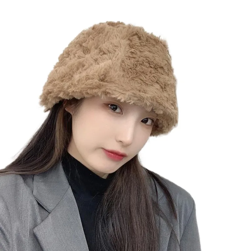 Thick Warm Bucket Hat for Women  Comfy Faux Fur Winter Hat Windproof Fisherman Cap 56-58cm