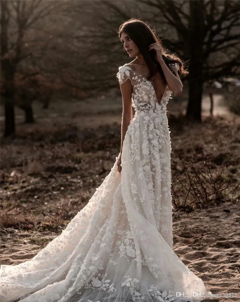 Vestido de novia de princesa Floral, imagen auténtica, flores 3D con cuentas de lujo, cuello en V, vestido de novia sin espalda personalizado, precio de fábrica