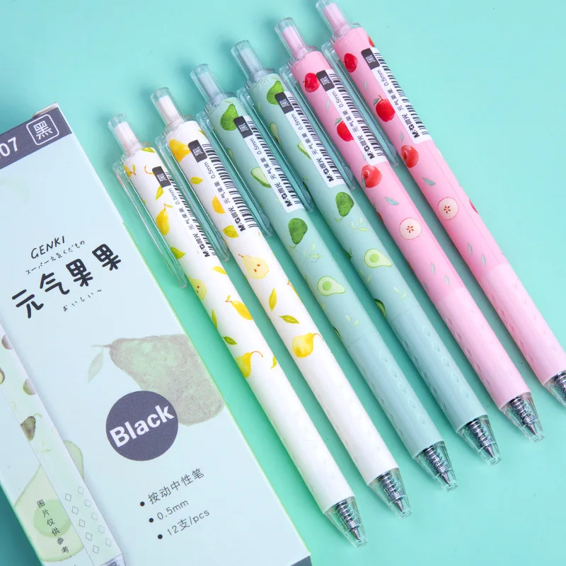 

36 pcs/lot Kawaii Fruit Press Gel Pen Cute 0.5mm Black Ink Signature Pens Promotional Gift Stationery School Supplies