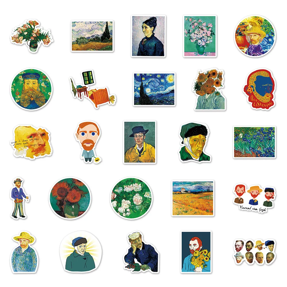 10/30/50PCS Van Gogh ภาพวาดศิลปะสติกเกอร์ความงามแล็ปท็อปขวดน้ำกันน้ำ Graffiti Decal ชุดสติกเกอร์ของเล่นเด็ก