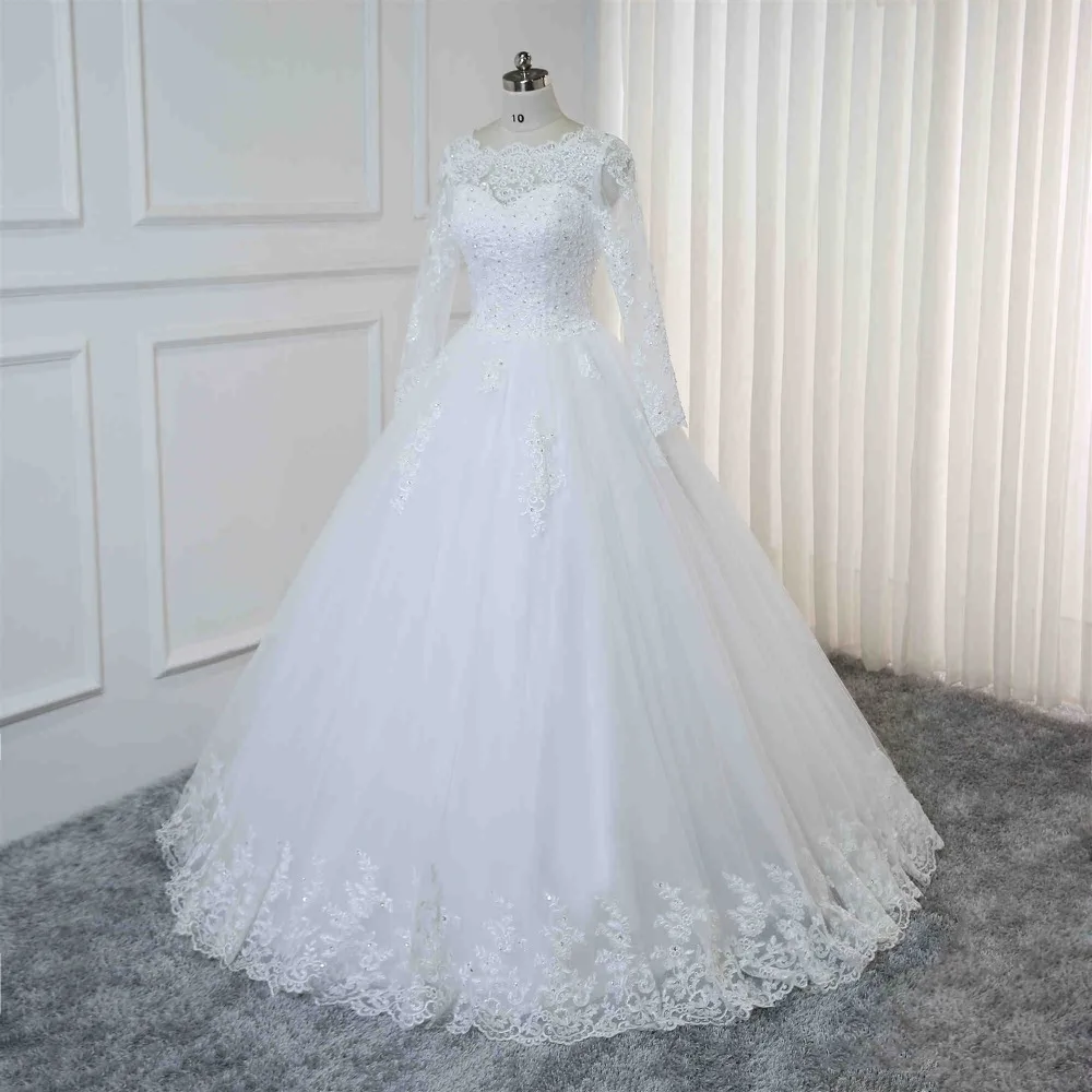 Maniche lunghe abito da ballo abiti da sposa Appliques di pizzo di lusso perline abiti da sposa abiti su misura abiti da Noiva