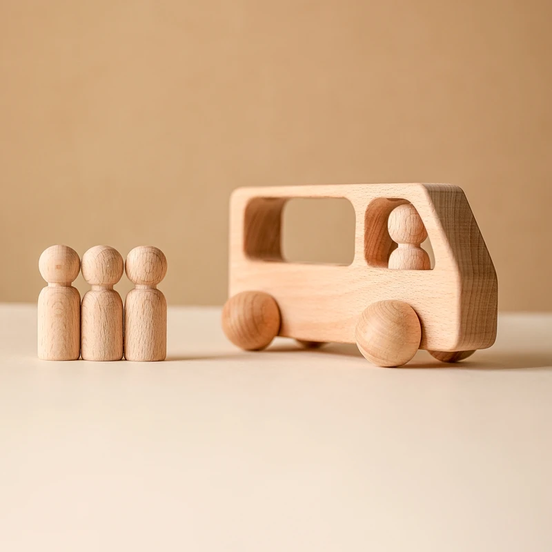 1Set Montessori Houten Speelgoed Voor Kinderen Houten Peg Poppen Bus Auto Kinderen Educatief Speelgoed Beuken Hout Auto Blokken Baby Verjaardagscadeau