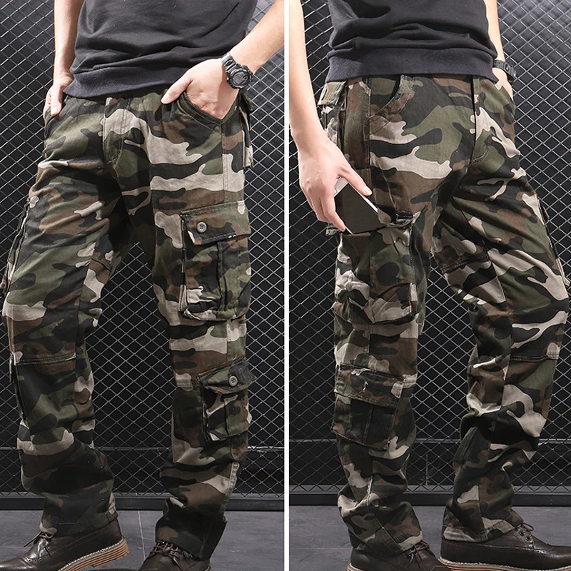 Camouflage Cargo Pants for Men Spring Autumn Multi Pocket Joggers Men Pants Cotton Overalls Casual Trousers Size 29-44 MY328
