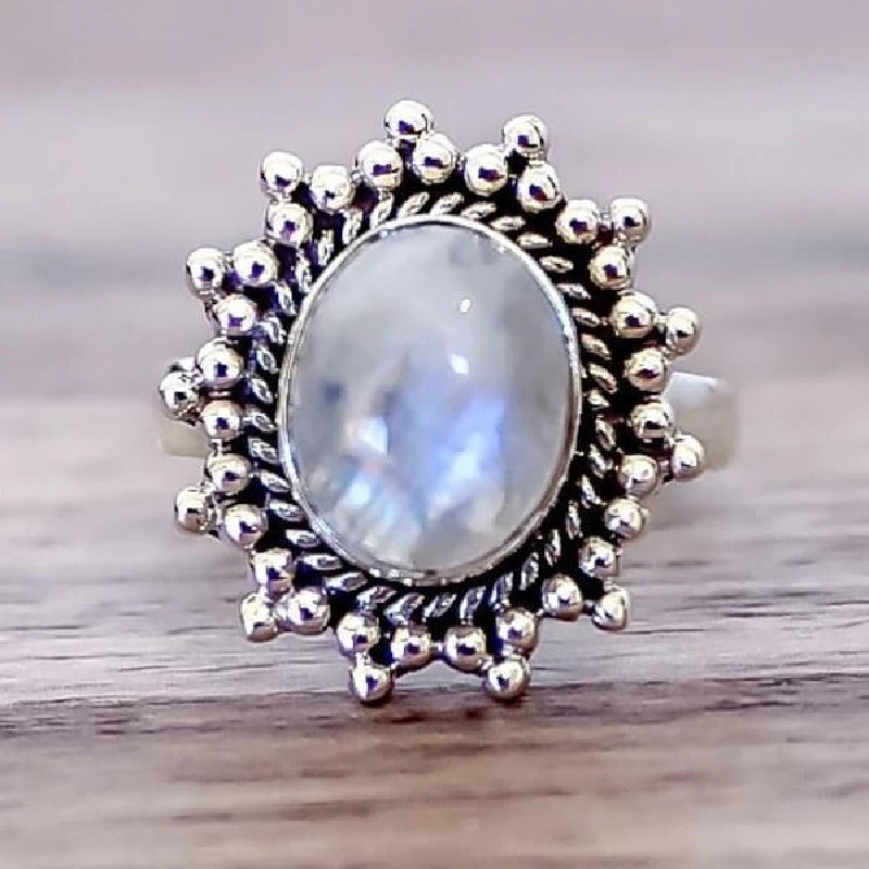 Trendy Oval Moonstone Ring 925 Silver Jewelry Accessories for Women Men Wedding Party Engagement Banquet Birthday Gift Size 5-11