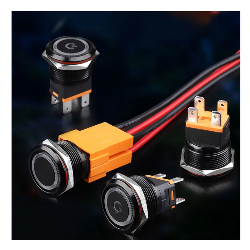 LANBOO 25mm 15A High current waterproof latching momentary DIY anodic oxidation black push button switch with  luminescence LED