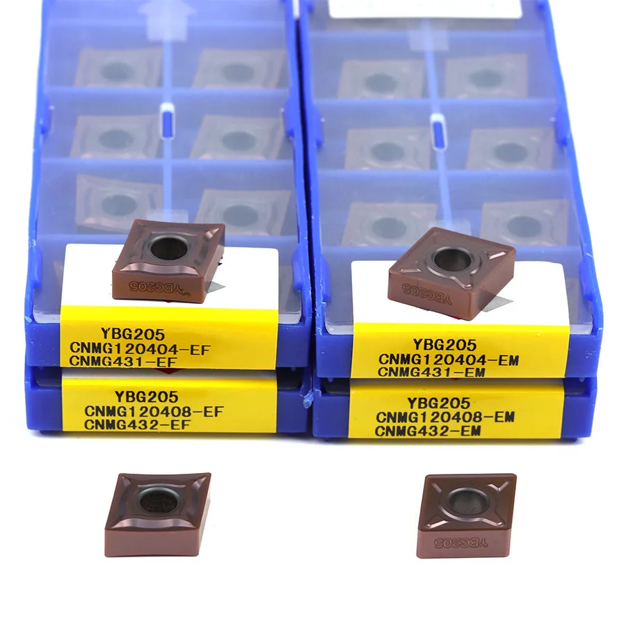 10 Chiếc CNMG120404-EM/EF YBG205 CNMG120408-EM/EF YBG205 Tiện Bằng Máy CNC Biến Lưỡi Dao Lưỡi Cắt Hợp Kim Lắp Chịu Mài Mòn dụng Cụ Xoay
