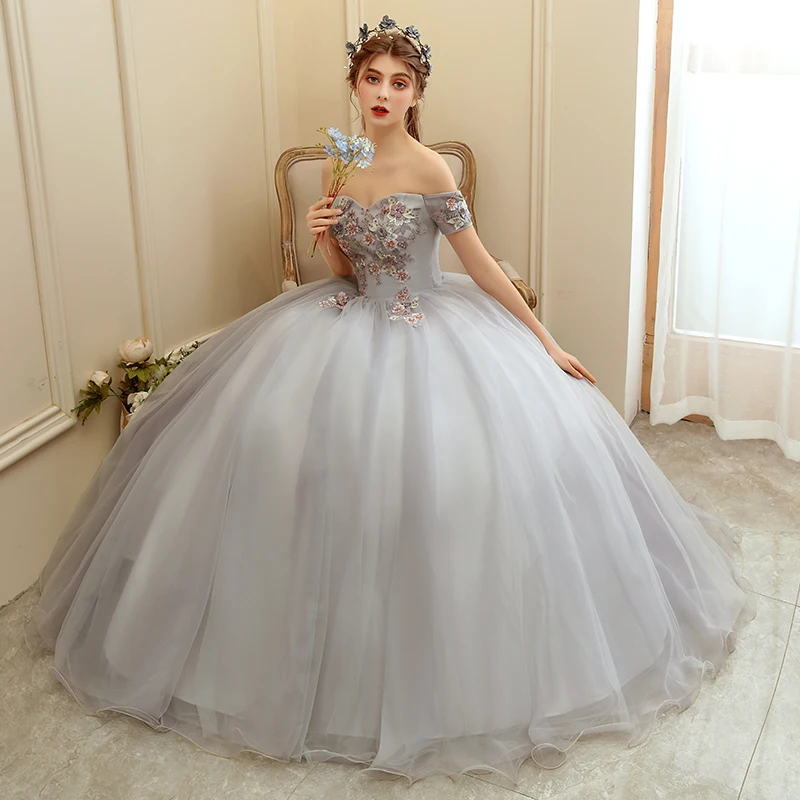 Delle donne Del Partito Vestido De 2020 Quincenera Abiti Da Ballo Abiti di Charme Con i Fiori Al Largo Della Spalla Dell'abito di Sfera di Tulle Del Merletto up