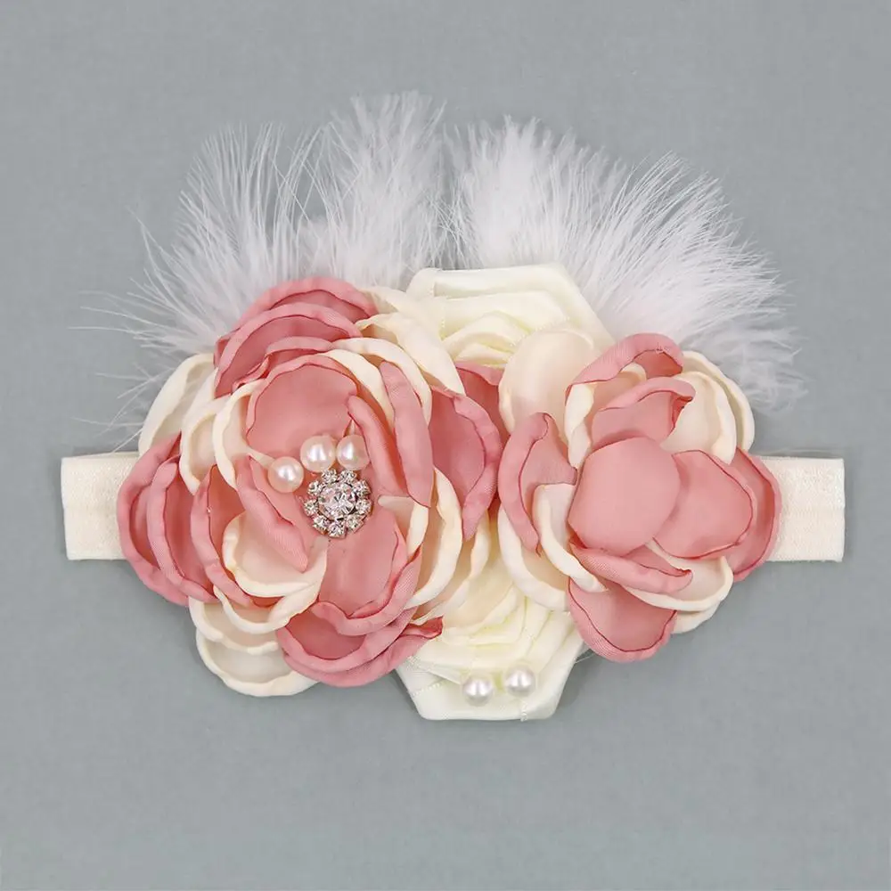 Flower Headband Baby Girls Accessories Vintage Rhinestone Newborn Photography Props Elastic Plain Hair Bands