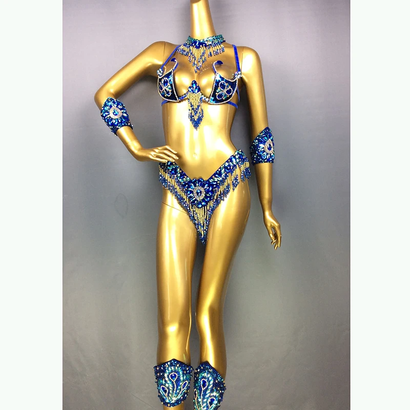 Sexy Samba Carnival Costumes Handmade Beaded Bra&Thong Set Women Outfit Belly Dance Clothes Nightclub Party Showgirl dance wear